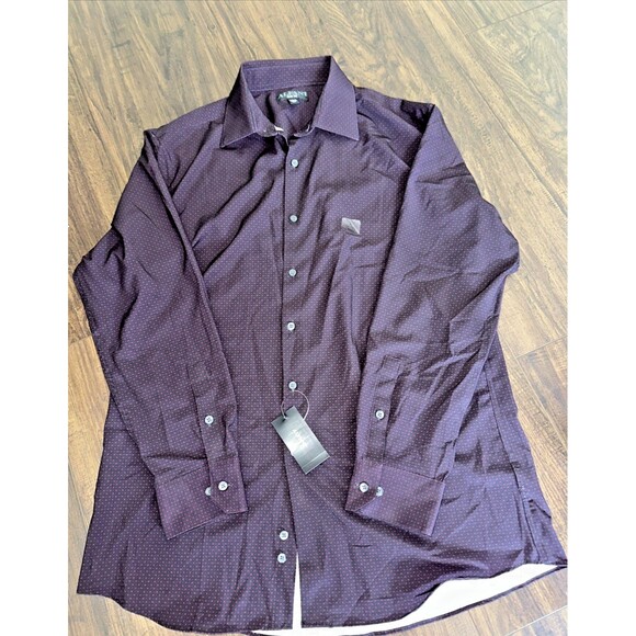 Alfani Mens Slim-Fit 4-Way Stretch Geo-Print Dress Shirt Black Red 16-16.5/32-33 - Picture 2 of 6